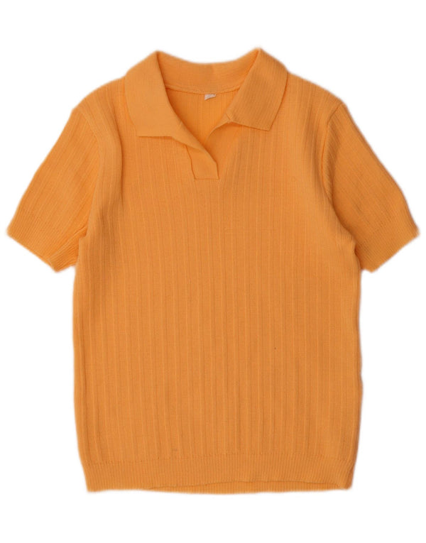 Vintage Womens Short Sleeve Polo Neck Jumper Sweater IT 44 Medium Orange