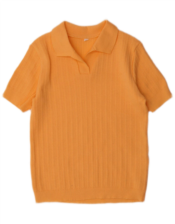 Vintage Womens Short Sleeve Polo Neck Jumper Sweater IT 44 Medium Orange