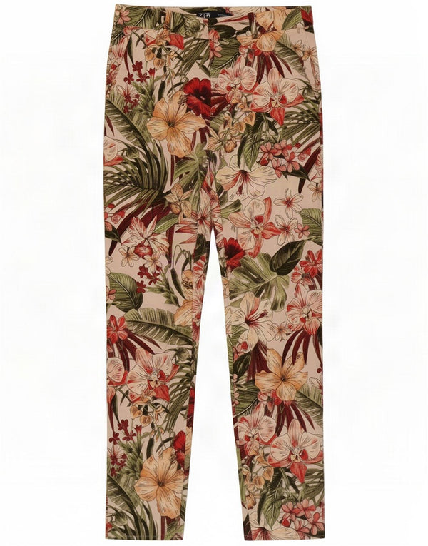 Zara Womens Slim Chino Trousers Small W26 L26 Multicoloured Floral
