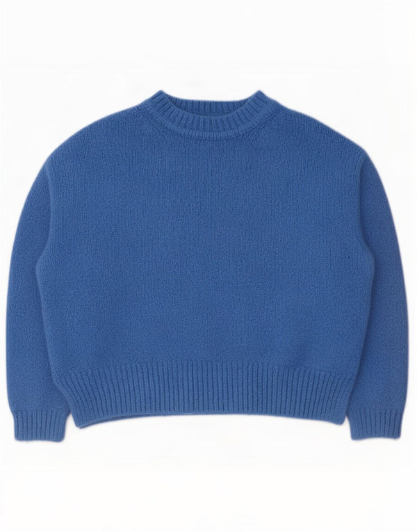 Zara Womens Crop Crew Neck Jumper Sweater UK 14 Medium Blue Acrylic