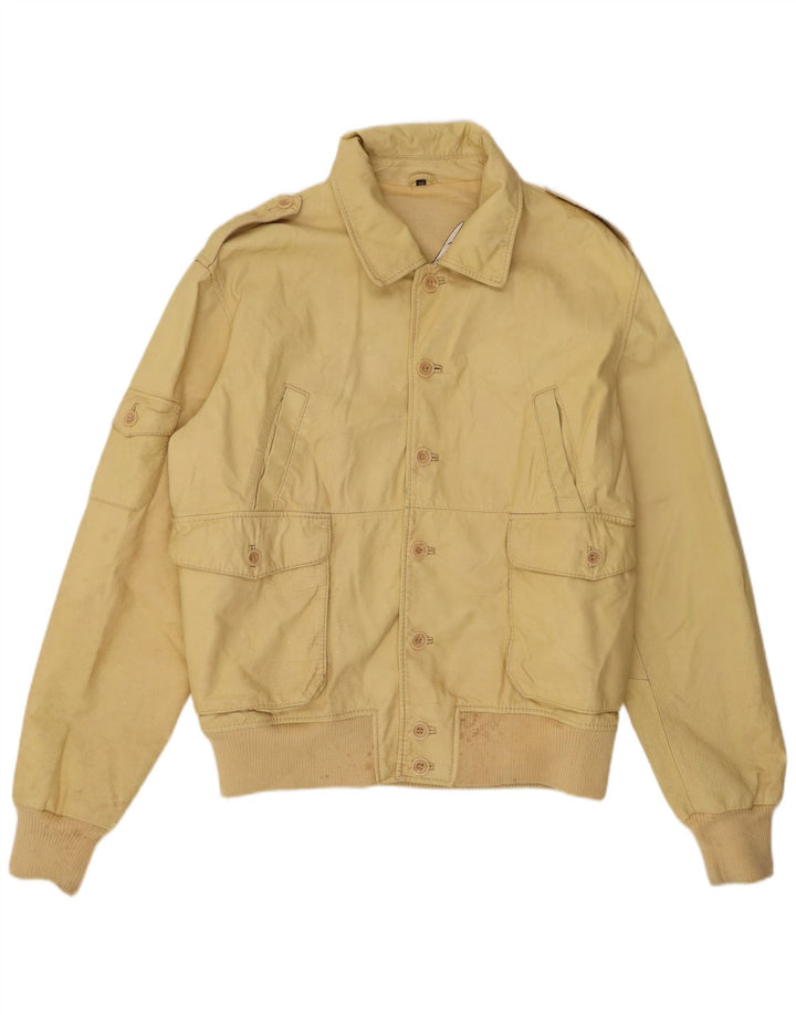 Vintage Mens Leather Jacket IT 50 Large Yellow Leather