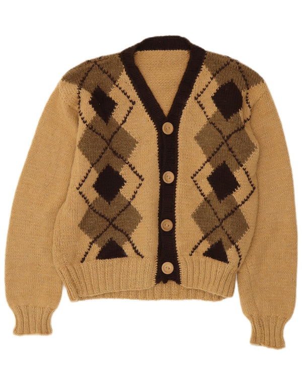 Vintage Womens Cardigan Sweater UK 14 Medium Beige Argyle/Diamond