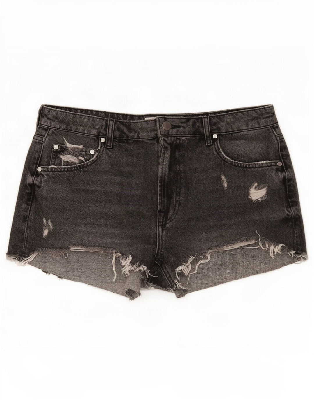 Zara Womens Distressed Denim Shorts EU 42 Large W32 Grey Cotton