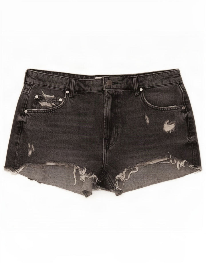 Zara Womens Distressed Denim Shorts EU 42 Large W32 Grey Cotton