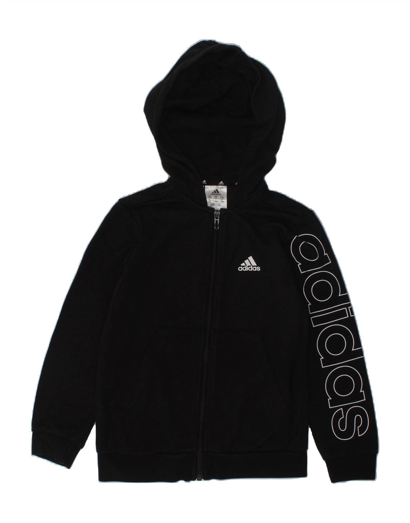 ADIDAS Girls Graphic Zip Hoodie Sweater 7-8 Years Black Cotton | Vintage Adidas | Thrift | Second-Hand Adidas | Used Clothing | Messina Hembry 