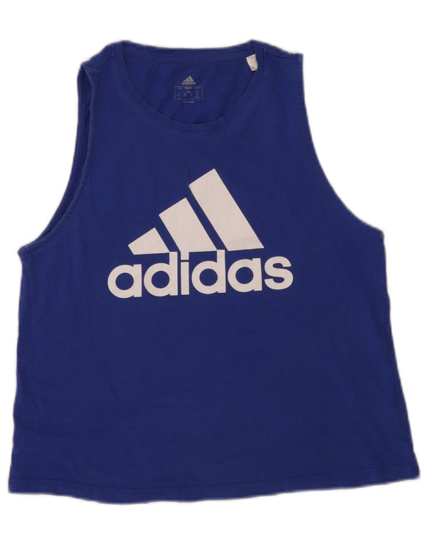 Adidas Womens Graphic Vest Top UK 8/10 Small Blue Cotton