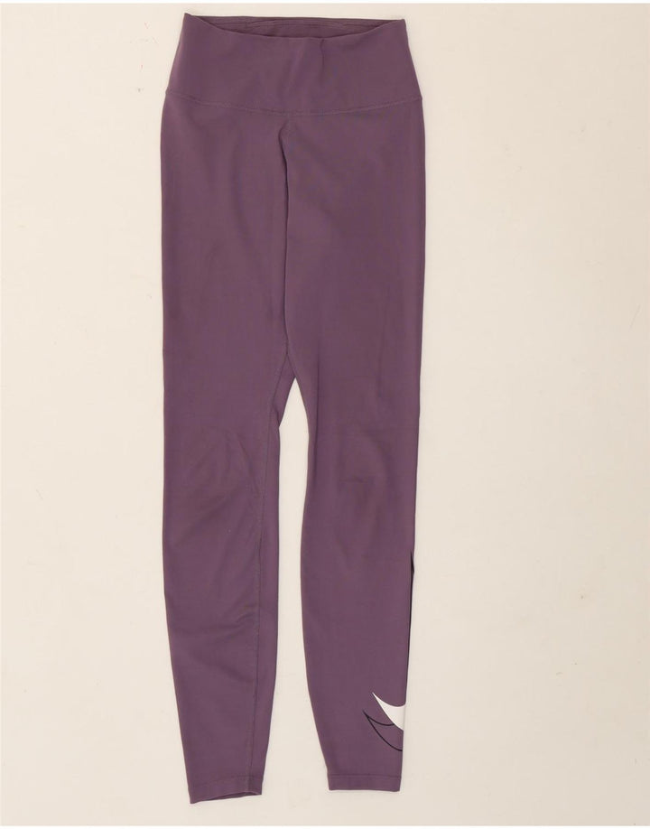 Nike Womens Dri Fit Graphic Leggings UK 4 XS Purple Polyester