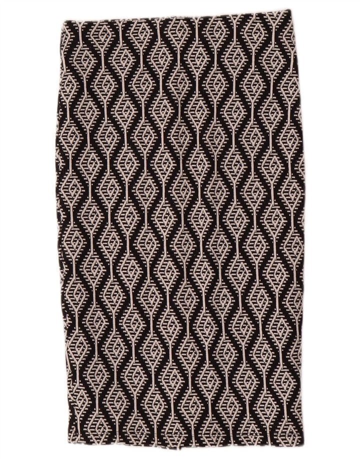 Zara Womens Straight Skirt Small W26  Black Ikat Cotton