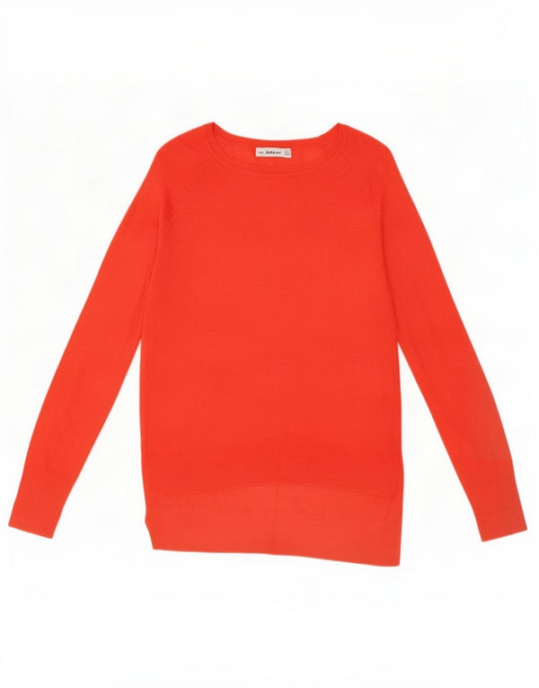 Zara Womens Boat Neck Jumper Sweater UK 10 Small Orange Viscose