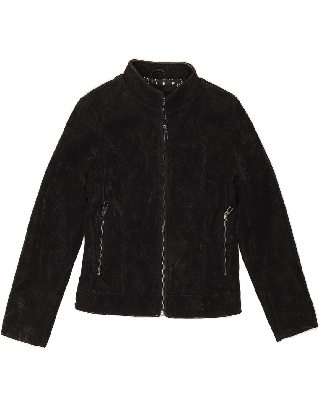 DESIGUAL Womens Bomber Jacket UK 6 XS Black Animal Print Polyurethane Vintage Desigual and Second-Hand Desigual from Messina Hembry 