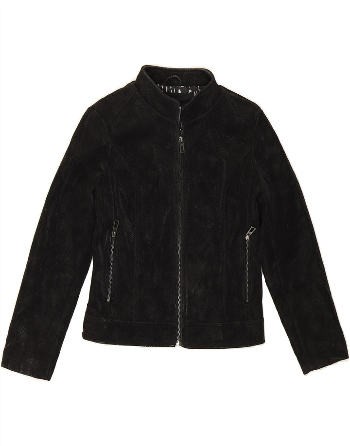 DESIGUAL Womens Bomber Jacket UK 6 XS Black Animal Print Polyurethane Vintage Desigual and Second-Hand Desigual from Messina Hembry 