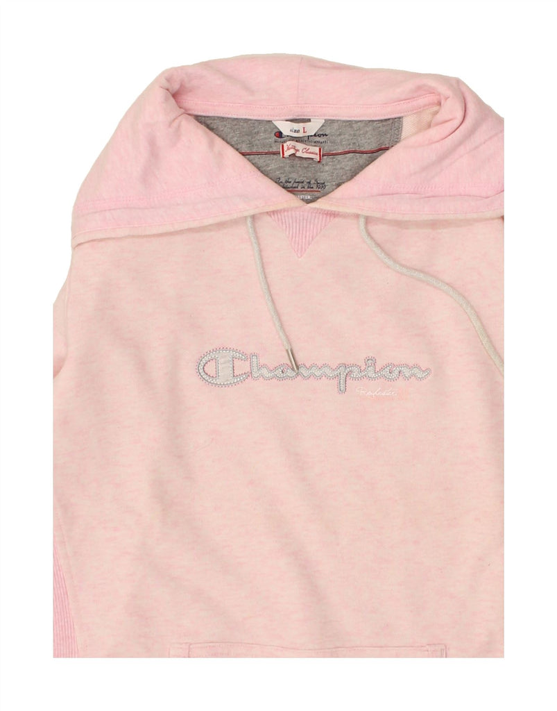 CHAMPION Womens Graphic Hoodie Jumper UK 16 Large Pink Colourblock Cotton Vintage Champion and Second-Hand Champion from Messina Hembry 