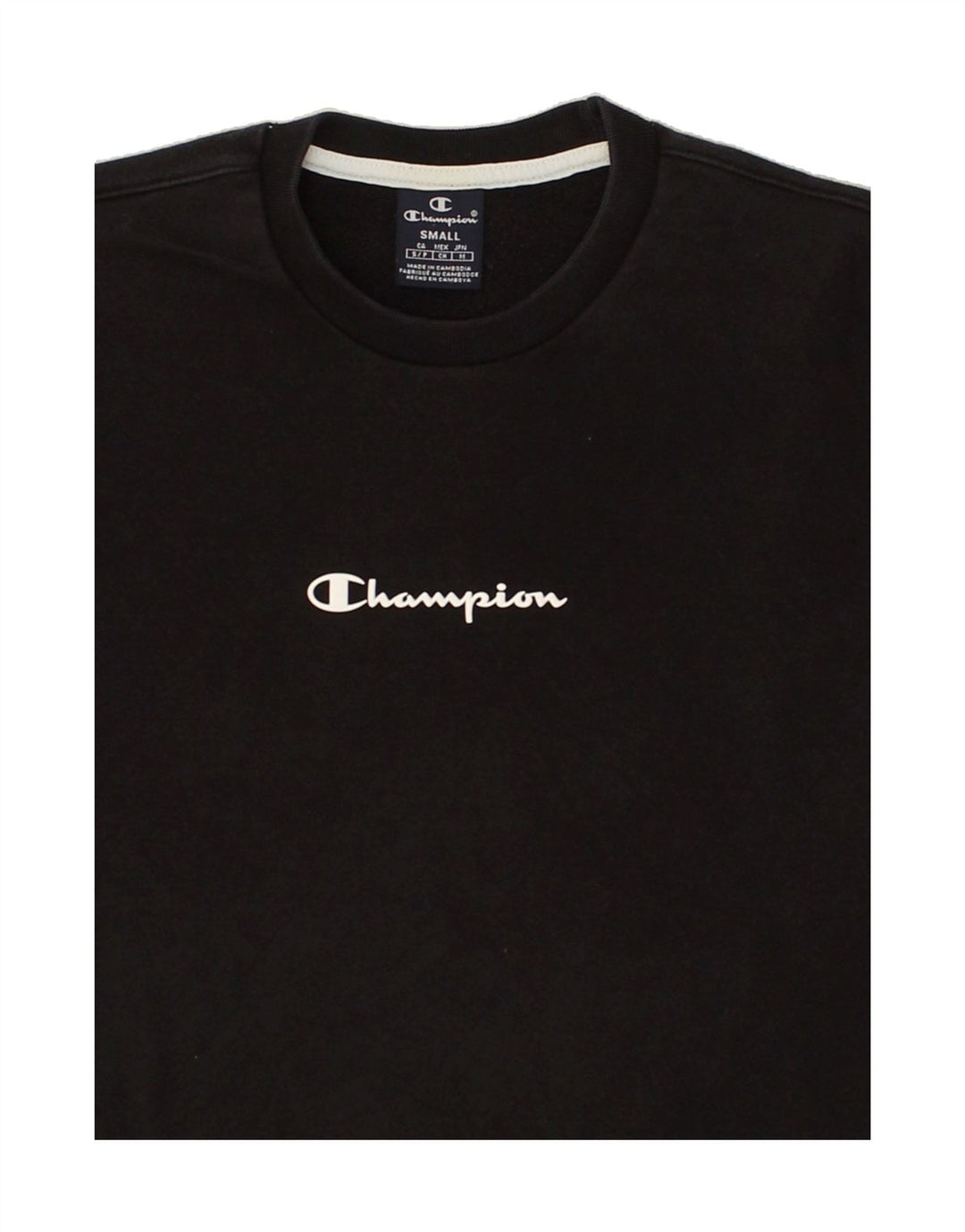 CHAMPION Mens Graphic Sweatshirt Jumper Small Black Colourblock Cotton Vintage Champion and Second-Hand Champion from Messina Hembry 
