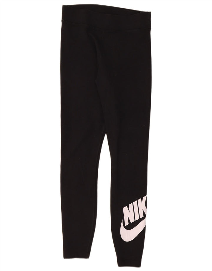 Nike Womens Graphic Leggings UK 12 Medium Black Cotton
