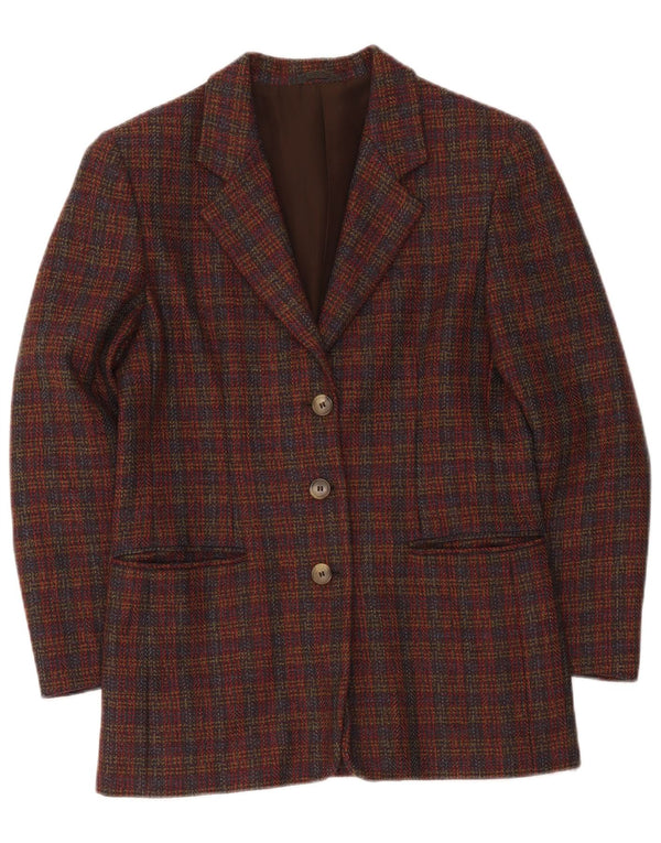 Vintage Womens 3 Button Oversized Blazer Jacket UK 10 Small Burgundy Check