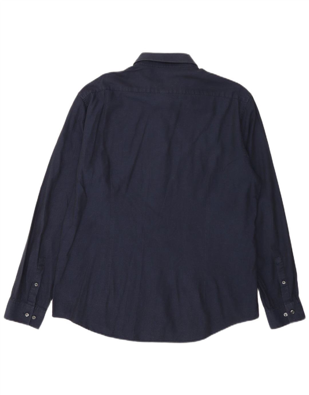 Calvin Klein Mens Fitted Shirt Size 17 XL Navy Blue Cotton