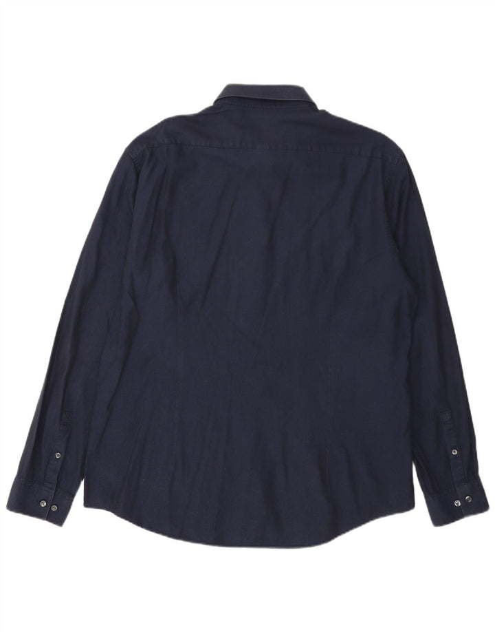 Calvin Klein Mens Fitted Shirt Size 17 XL Navy Blue Cotton