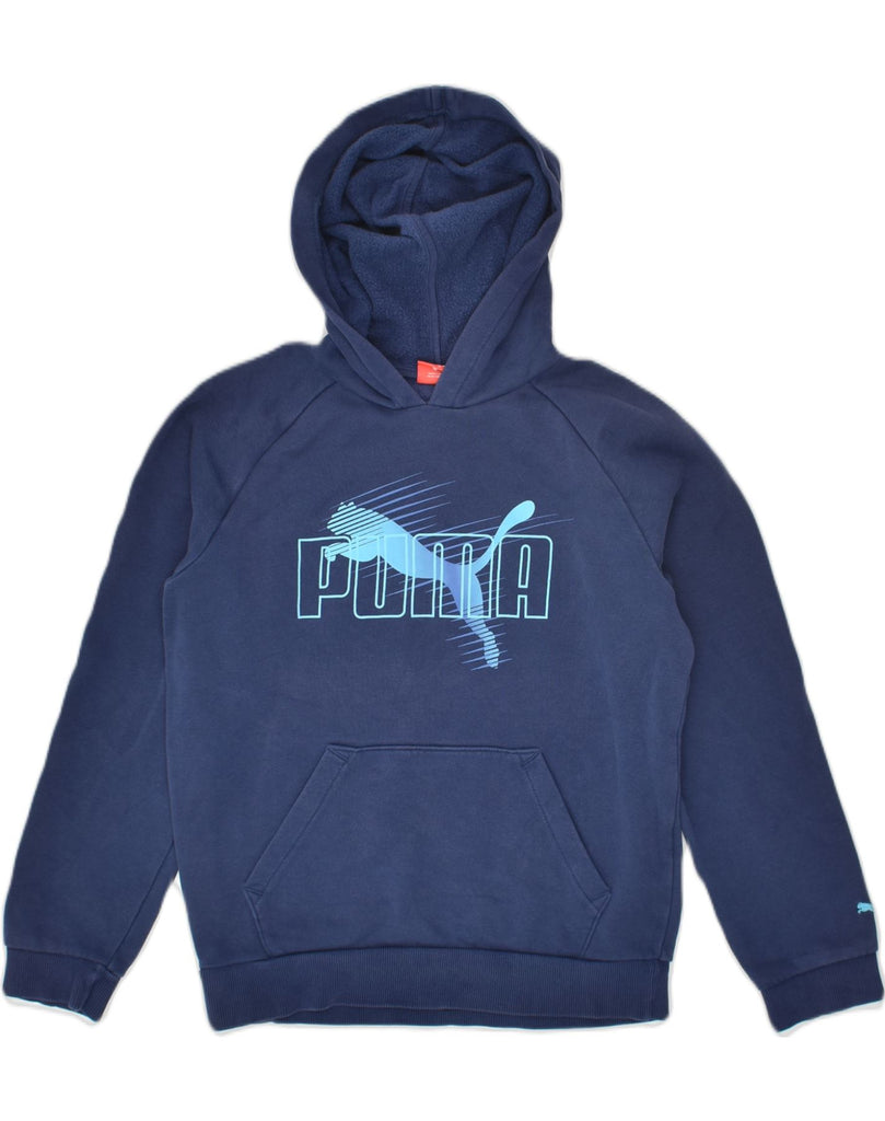 PUMA Boys Graphic Hoodie Jumper 13-14 Years Navy Blue Cotton | Vintage Puma | Thrift | Second-Hand Puma | Used Clothing | Messina Hembry 