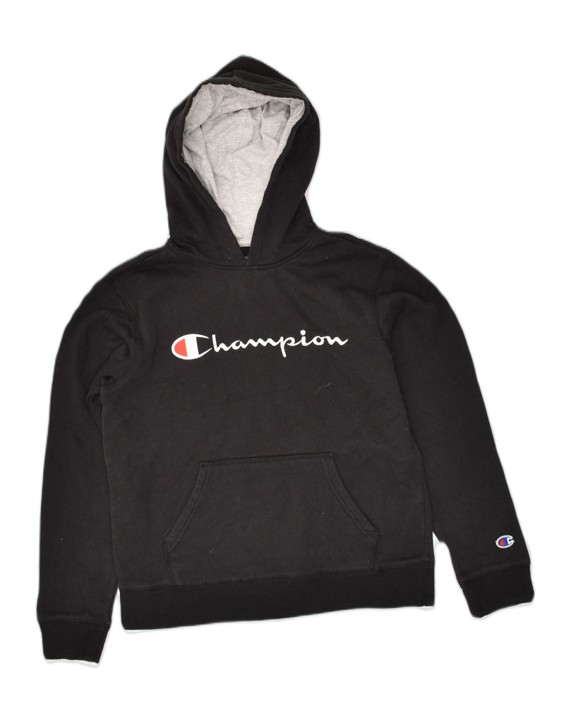 CHAMPION Womens Graphic Hoodie Jumper UK 14 Large Black Cotton | Vintage Champion | Thrift | Second-Hand Champion | Used Clothing | Messina Hembry 