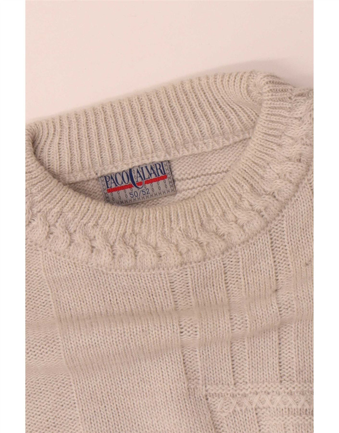 Paco Calvari Mens Crew Neck Jumper Sweater IT 50/52 Medium White Geometric