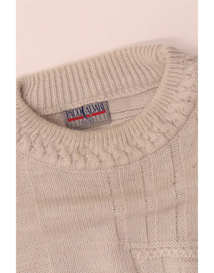 Paco Calvari Mens Crew Neck Jumper Sweater IT 50/52 Medium White Geometric