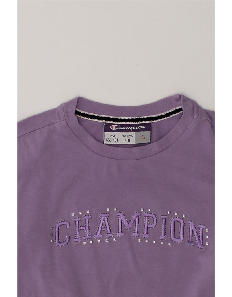 CHAMPION Girls Graphic Top Long Sleeve 7-8 Years Small Purple | Vintage Champion | Thrift | Second-Hand Champion | Used Clothing | Messina Hembry 