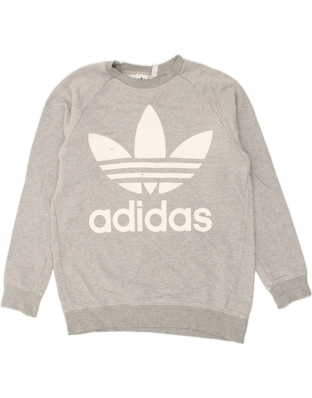 ADIDAS Womens Oversized Graphic Sweatshirt Jumper UK 8 Small Grey Cotton Vintage Adidas and Second-Hand Adidas from Messina Hembry 