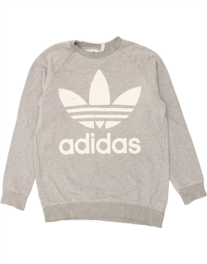 ADIDAS Womens Oversized Graphic Sweatshirt Jumper UK 8 Small Grey Cotton Vintage Adidas and Second-Hand Adidas from Messina Hembry 