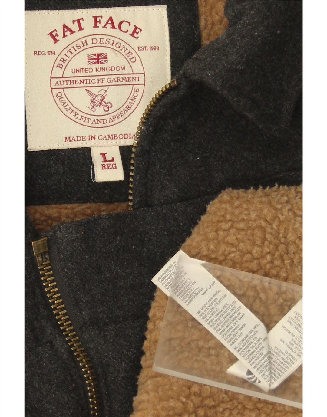 Fat Face Mens Sherpa Jacket UK 40 Large Grey Wool