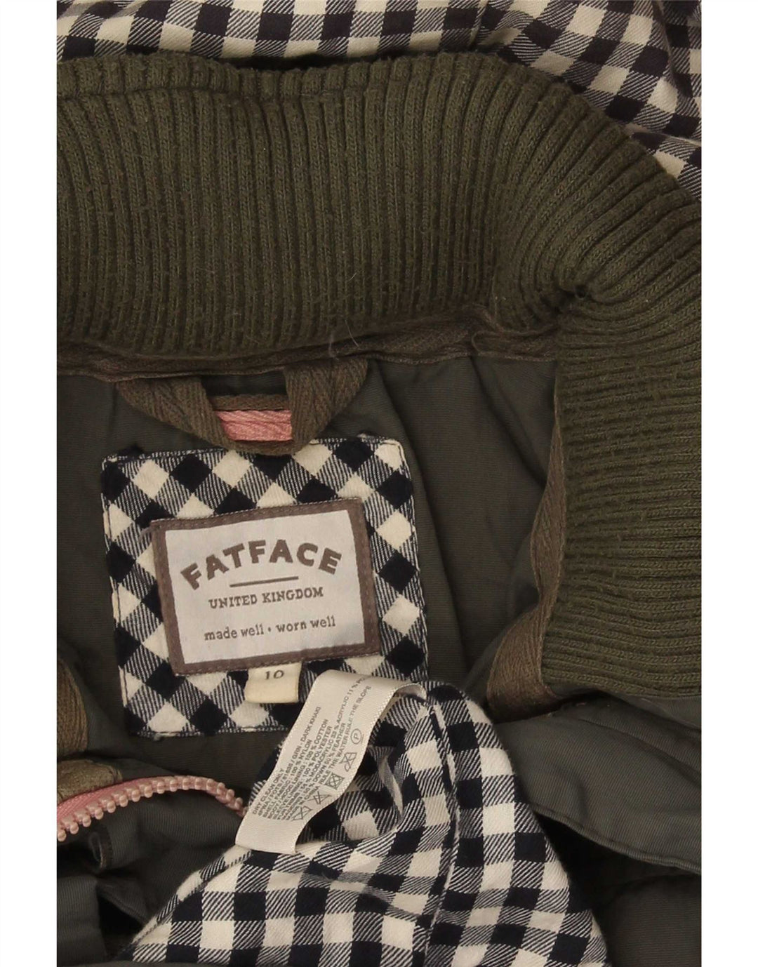 Fat Face Womens Hooded Parka Jacket UK 10 Small Khaki Cotton