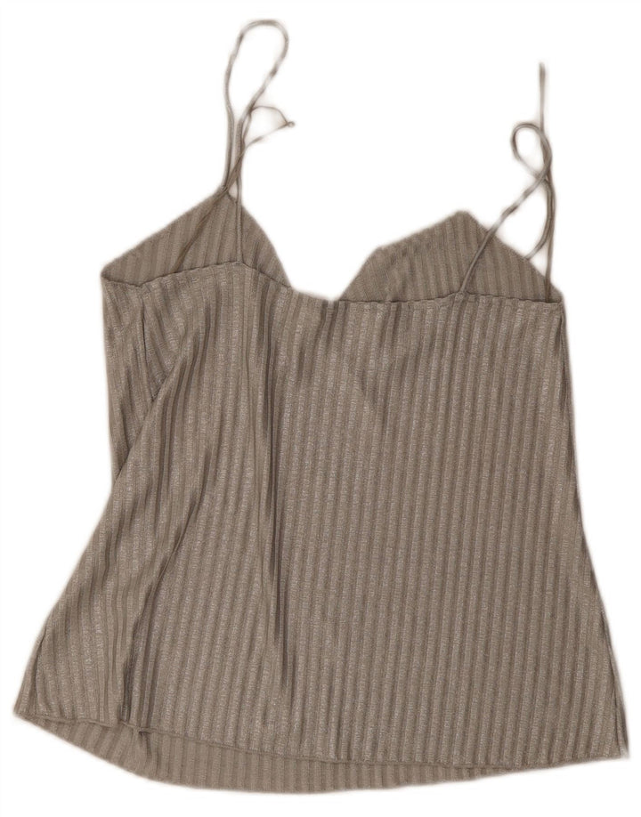 Zara Womens Cami Top UK 14 Medium Grey Striped Polyester