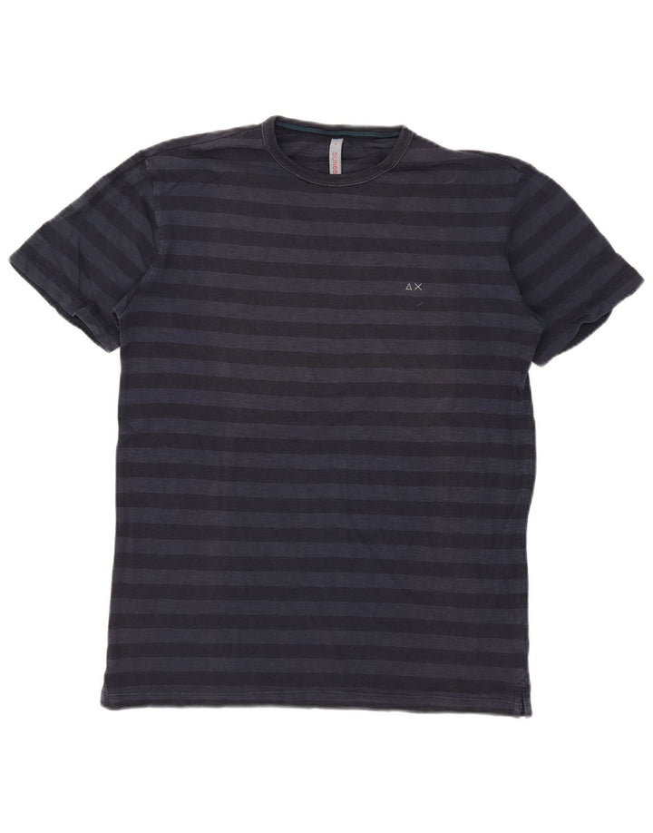 SUN68 Mens T-Shirt Top Medium Navy Blue Striped Cotton