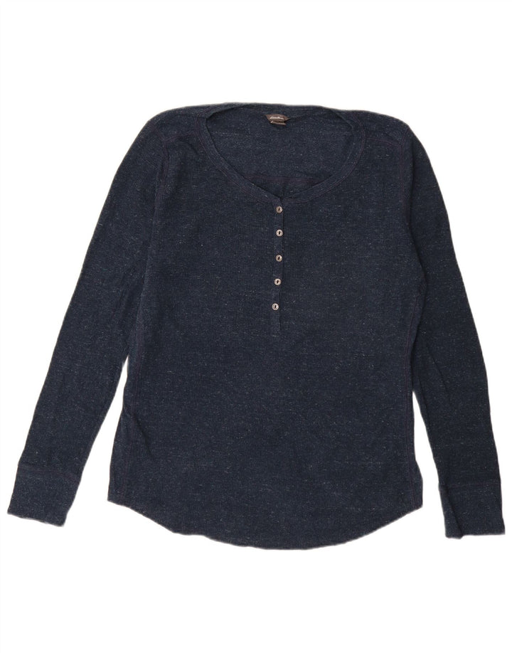 EDDIE BAUER Womens Top Long Sleeve UK 16 Large Navy Blue Cotton