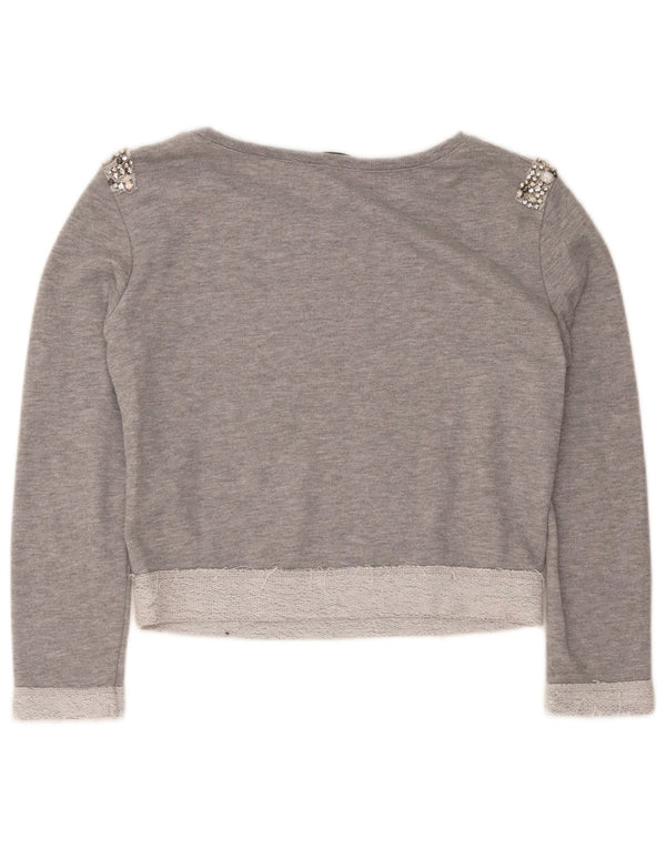 Guess Womens Crop Oversized Sweatshirt Jumper UK 6 XS Grey Cotton