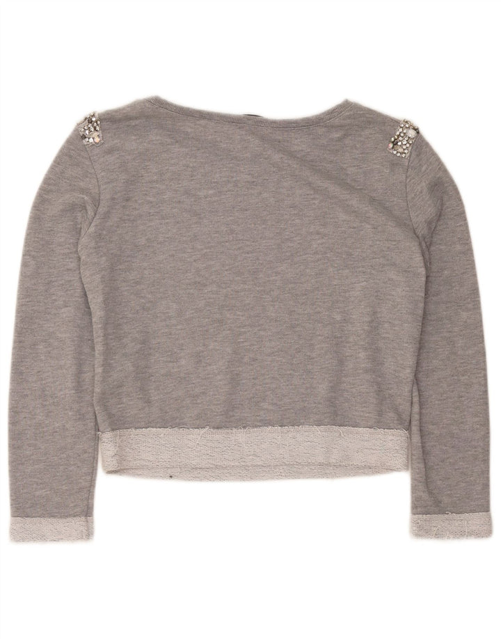 Guess Womens Crop Oversized Sweatshirt Jumper UK 6 XS Grey Cotton