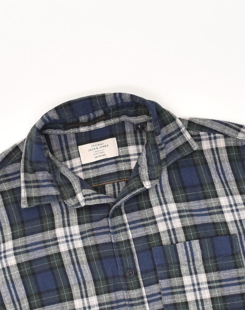 JACK & JONES Mens Flannel Shirt Small Navy Blue Check Cotton | Vintage Jack & Jones | Thrift | Second-Hand Jack & Jones | Used Clothing | Messina Hembry 