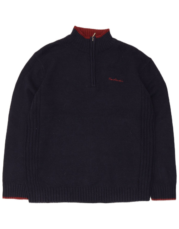 Pierre Cardin Mens Zip Neck Jumper Sweater Large Navy Blue Acrylic