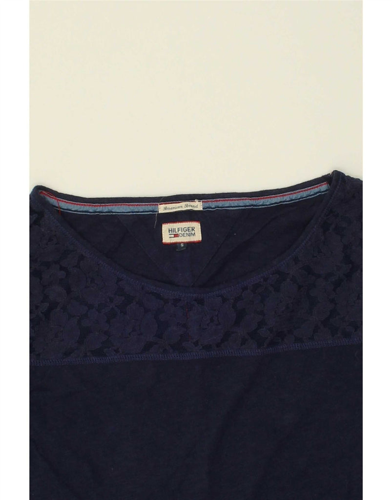 TOMMY HILFIGER Womens Top Long Sleeve UK 10 Small Navy Blue Floral Cotton Vintage Tommy Hilfiger and Second-Hand Tommy Hilfiger from Messina Hembry 