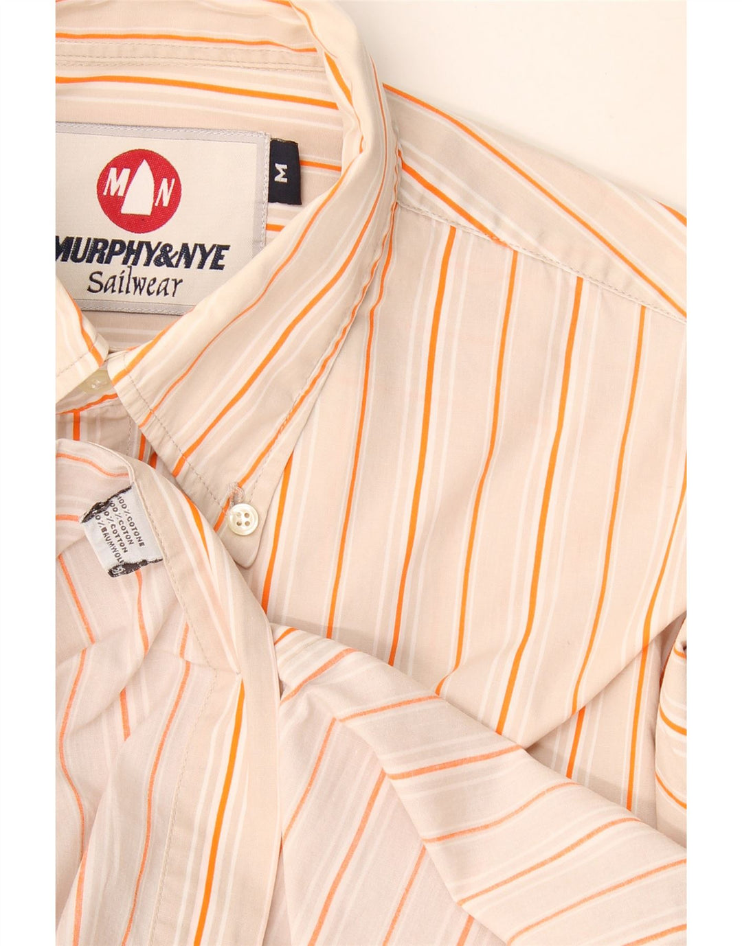 Murphy & Nye Mens Shirt Medium Beige Pinstripe Cotton