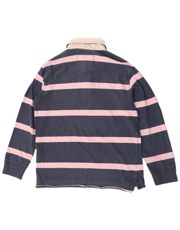 Crew Clothing Mens Long Sleeve Rugby Polo Shirt Medium Navy Blue Striped