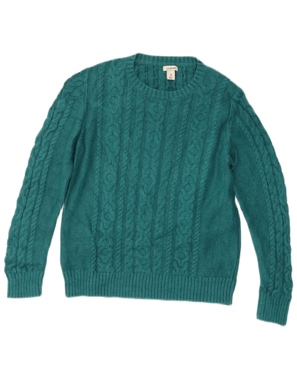 L.L.Bean Womens Boat Neck Jumper Sweater UK 12 Medium Turquoise Cotton