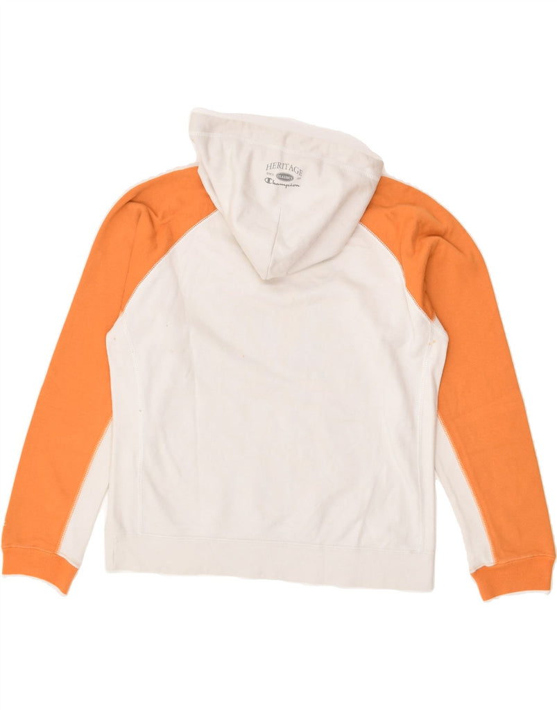 CHAMPION Womens Graphic Hoodie Jumper UK 14 Medium Orange Colourblock | Vintage Champion | Thrift | Second-Hand Champion | Used Clothing | Messina Hembry 