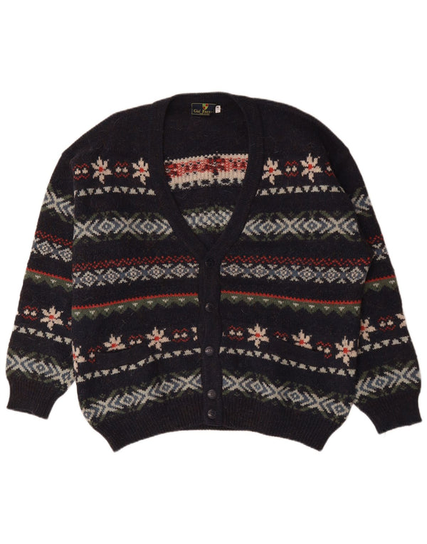 gio ferrari Mens Cardigan Sweater IT 52 Large Navy Blue Fair Isle