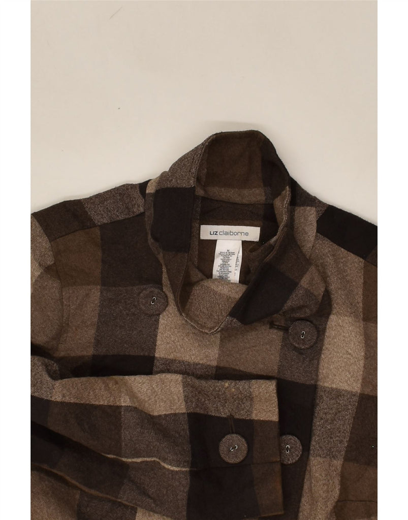 LIZ CLAIBORNE Womens Pea Coat UK 14 Medium Brown Check Polyester | Vintage Liz Claiborne | Thrift | Second-Hand Liz Claiborne | Used Clothing | Messina Hembry 