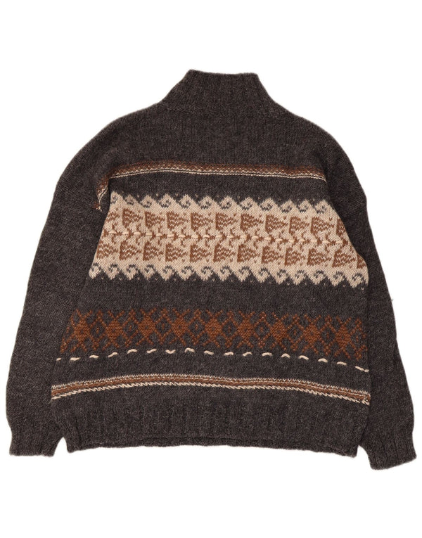 Sisley Womens Turtle Neck Jumper Sweater UK 16 Large Grey Fair Isle