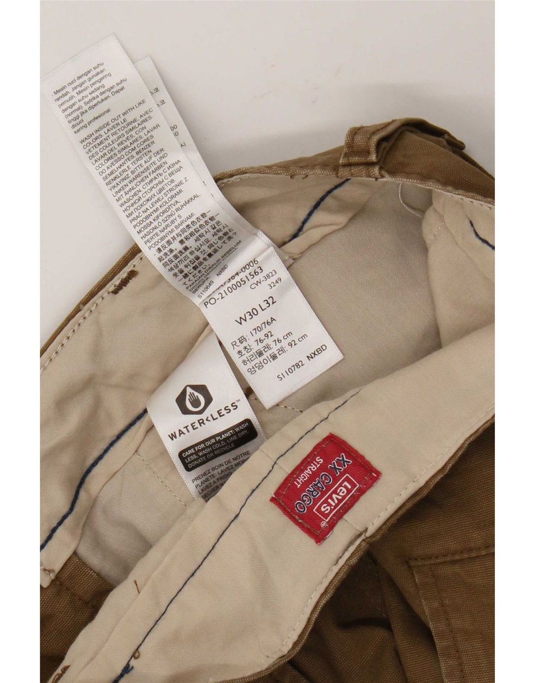 Levi's Mens Straight Cargo Trousers W30 L32 Khaki Cotton