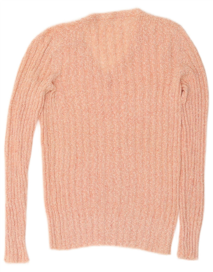 Vintage Womens V-Neck Jumper Sweater UK 12 Medium Pink Flecked
