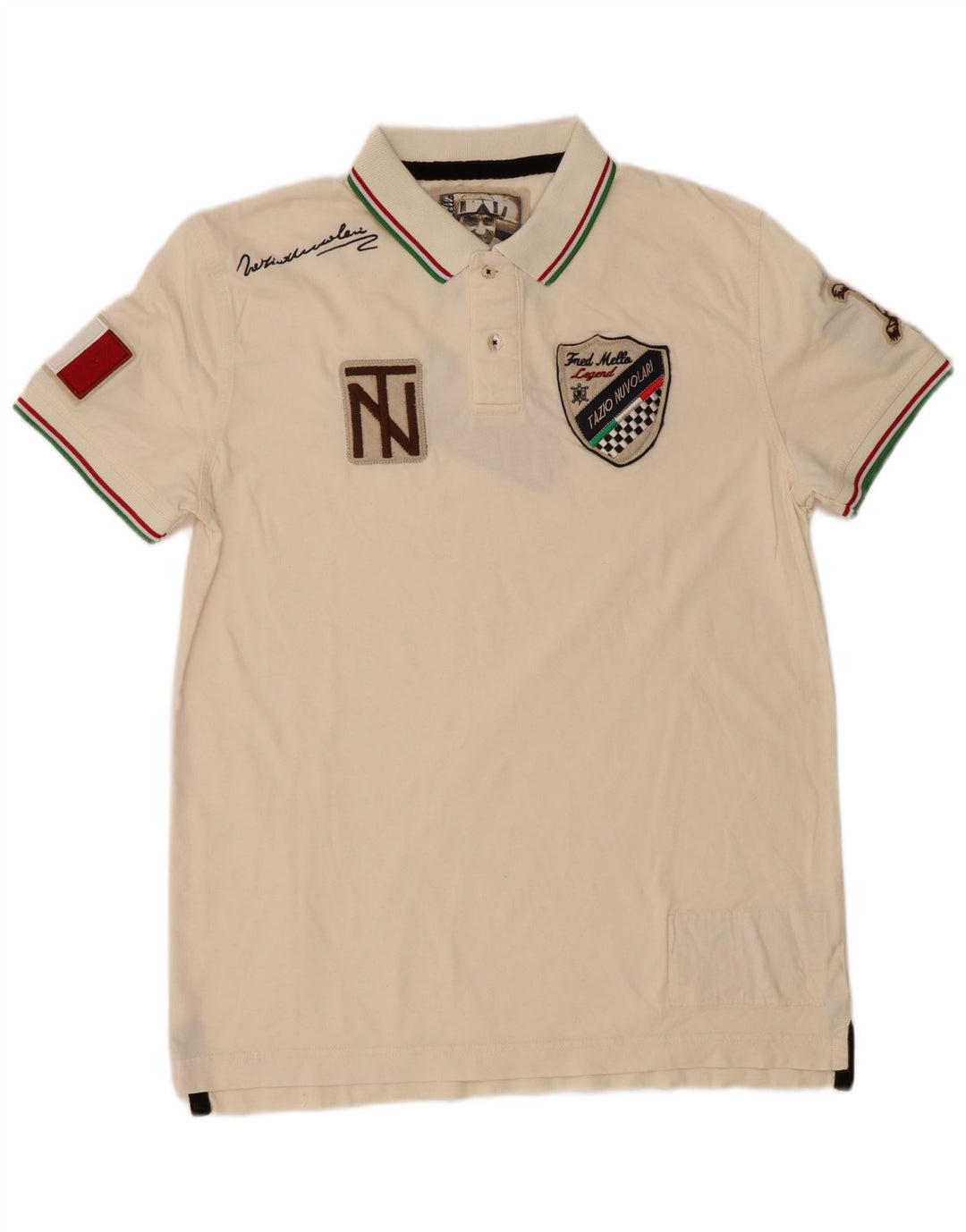 Fred Mello Mens Graphic Polo Shirt Medium Off White Cotton