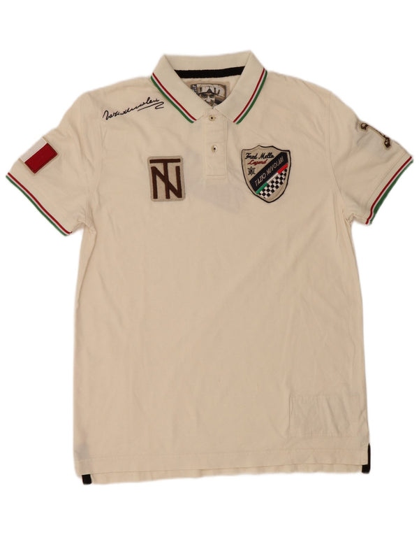 Fred Mello Mens Graphic Polo Shirt Medium Off White Cotton