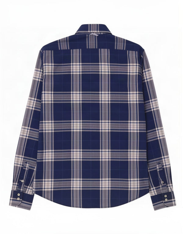 Franklin & Marshall Mens Classic Fit Shirt Large Navy Blue Check Cotton